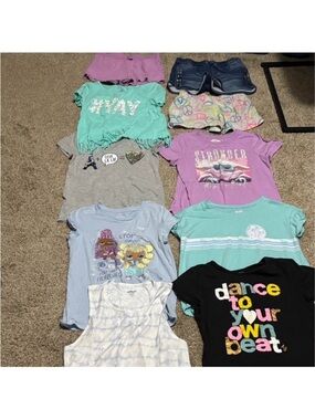 Girls Mixed Graphic Tee Lot - Teal, Purple, Black, Light Blue. Size: 14/16